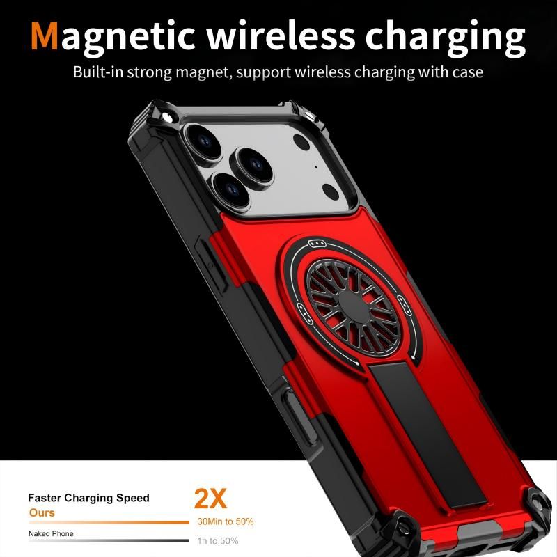 Armor Heavy Duty Magnetic Rotating Ring Kickstand Phone Case For iPhone 15 Plus, Anti-Drop Protective Cover In Red