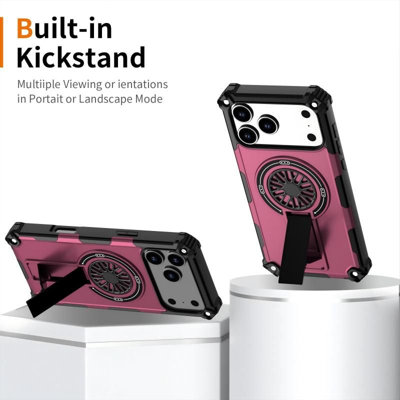 Armor Heavy Duty Magnetic Rotating Ring Kickstand Phone Case For iPhone 15 Pro, Anti-Drop Protective Cover In Purple