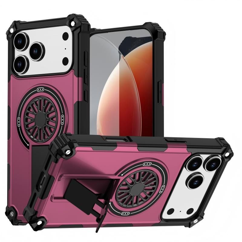 Armor Heavy Duty Magnetic Rotating Ring Kickstand Phone Case For iPhone 17 Plus, Anti-Drop Protective Cover In Purple