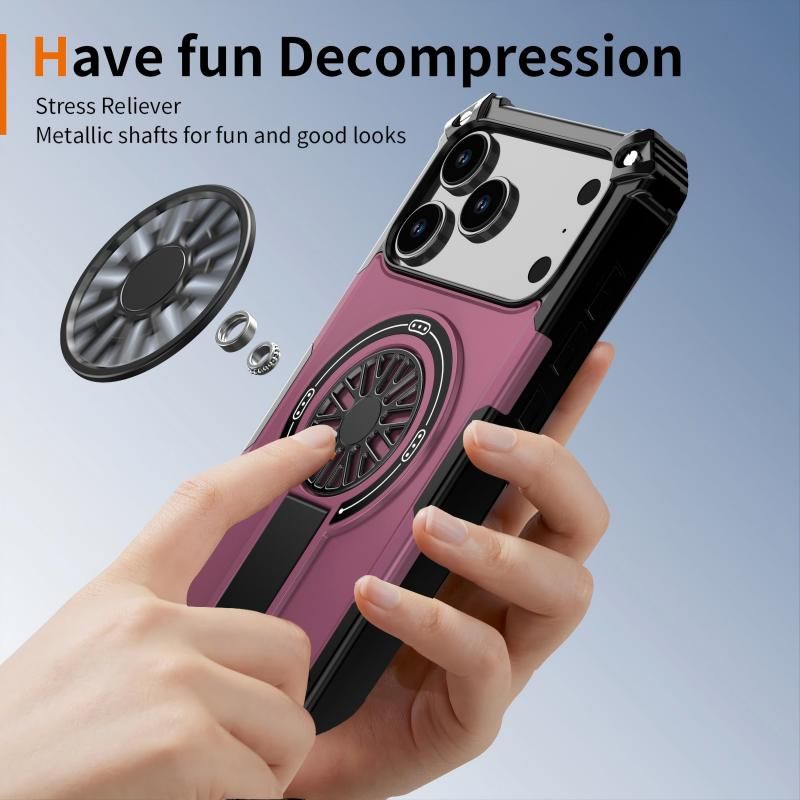 Armor Heavy Duty Magnetic Rotating Ring Kickstand Phone Case For iPhone 13 Pro Max, Anti-Drop Protective Cover In Purple