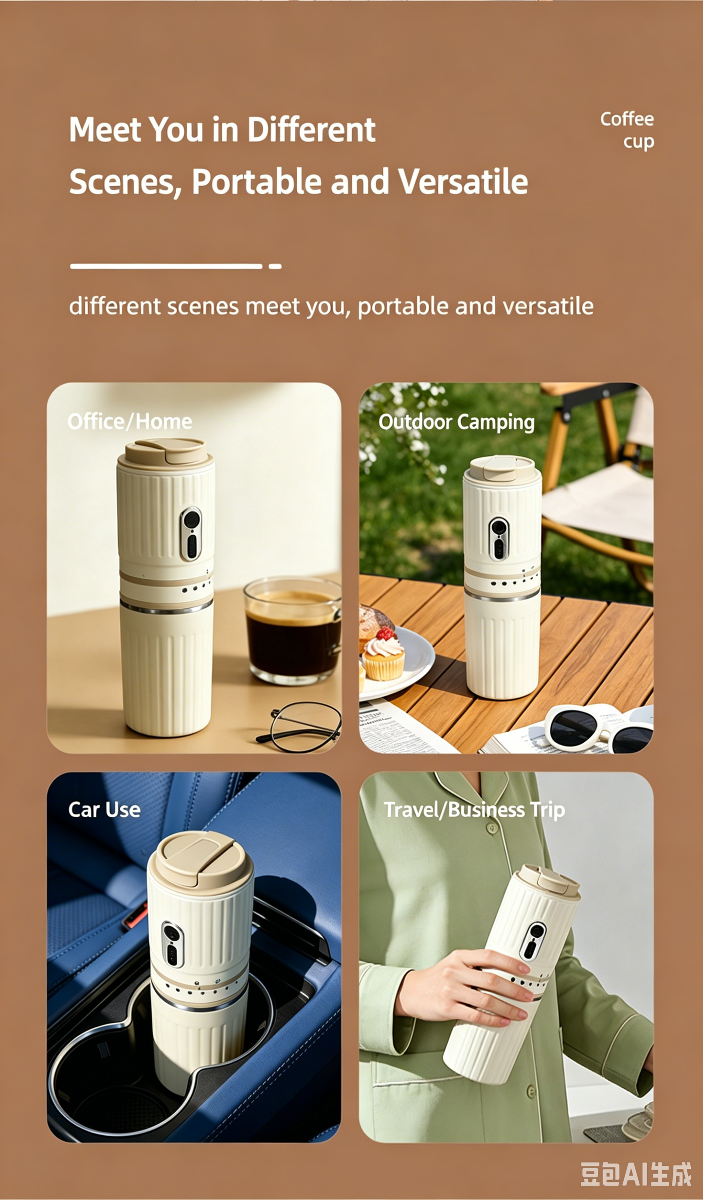 【Portable Electric Coffee Maker, All-in-One Grinder & Brewer with 7 External Adjustable Grind Settings, 1500mAh Rechargeable Battery, 304 Stainless Steel Cordless Drip Coffee Machine for Home Office Travel Camping】