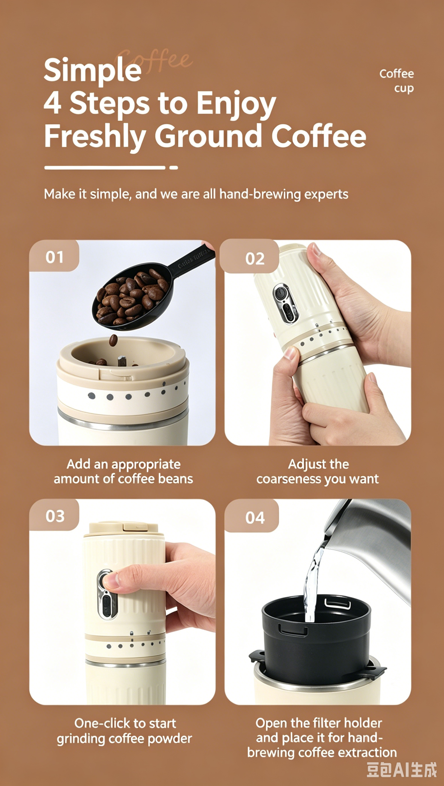 【Portable Electric Coffee Maker, All-in-One Grinder & Brewer with 7 External Adjustable Grind Settings, 1500mAh Rechargeable Battery, 304 Stainless Steel Cordless Drip Coffee Machine for Home Office Travel Camping】