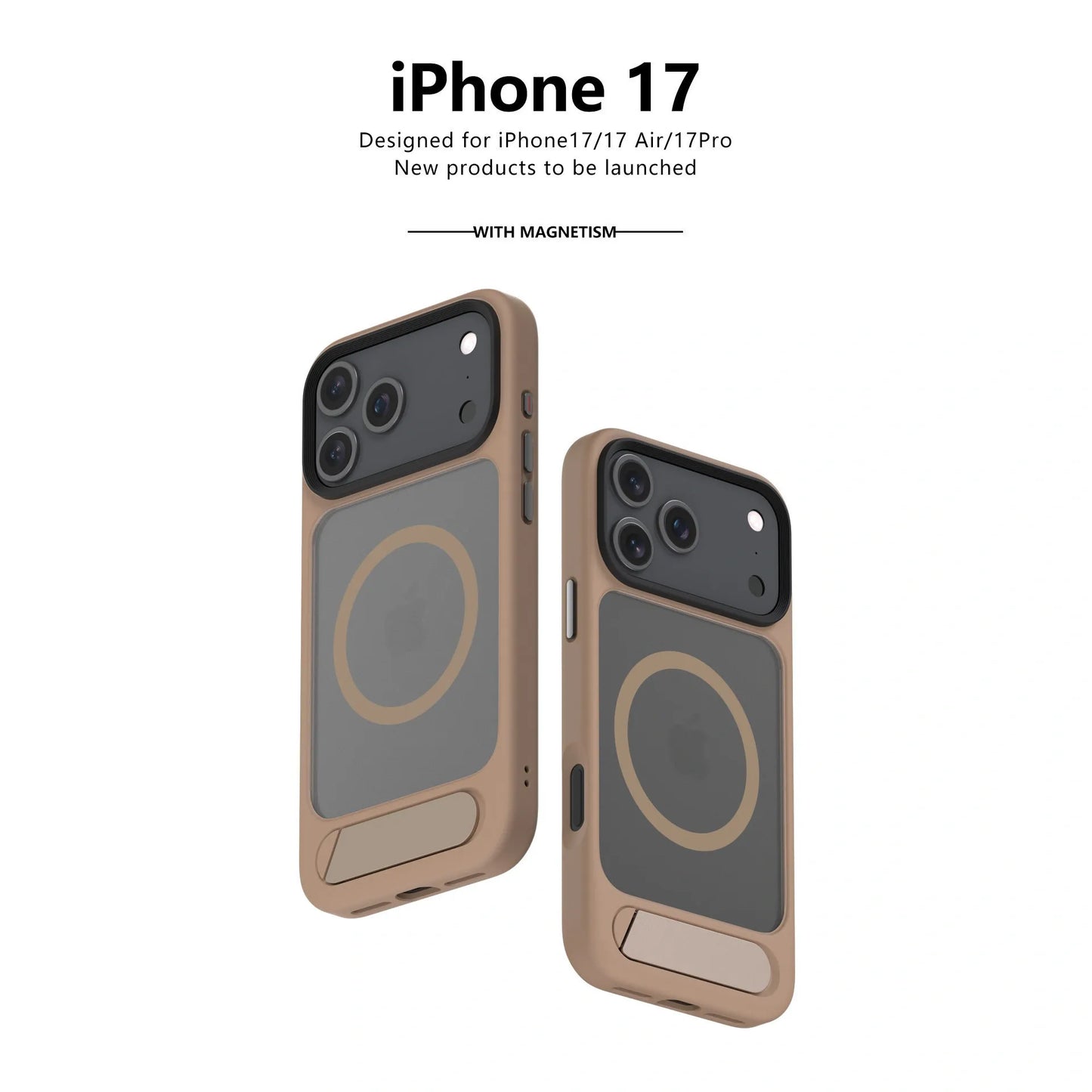 MagSafe Case for iPhone 17 - Brown Matte Shockproof Cover with Hidden Kickstand