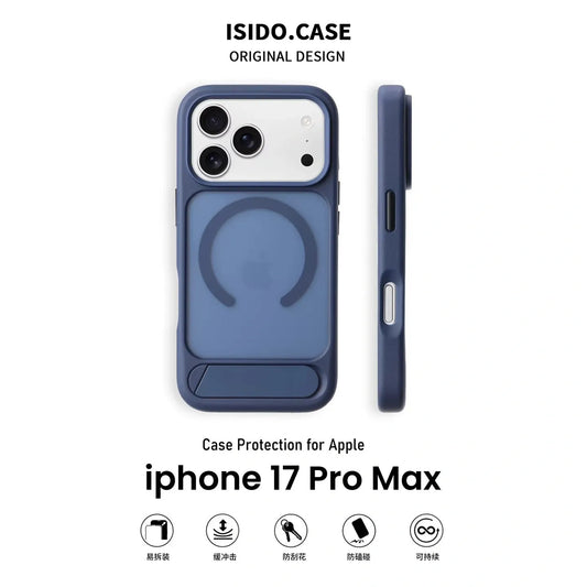 MagSafe Case for iPhone 17 Pro Max - Blue Matte Shockproof Cover with Hidden Kickstand