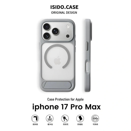 MagSafe Case for iPhone 17 Pro Max - Grey Matte Shockproof Cover with Hidden Kickstand
