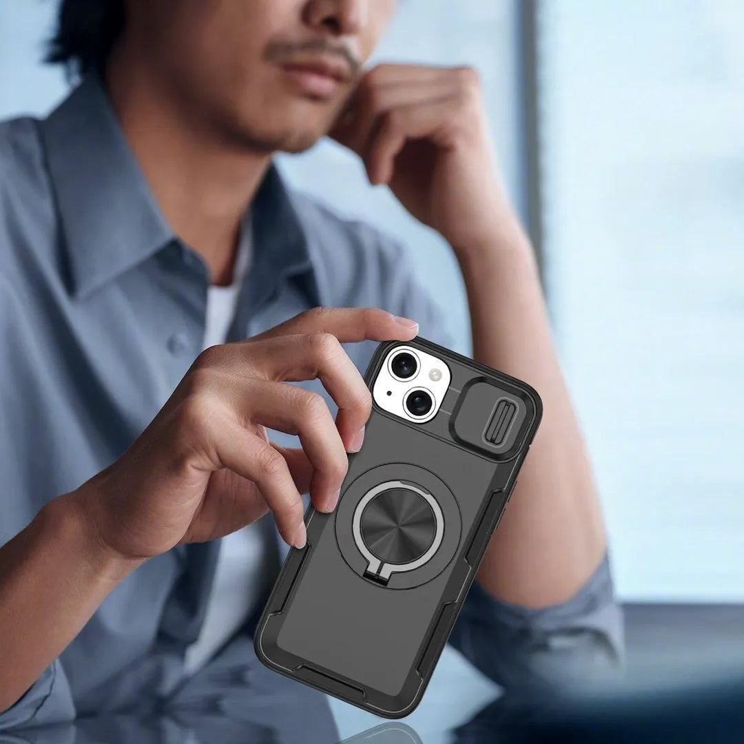 2-in-1 Magnetic Sliding Lens Case, Black for iPhone 15 Plus