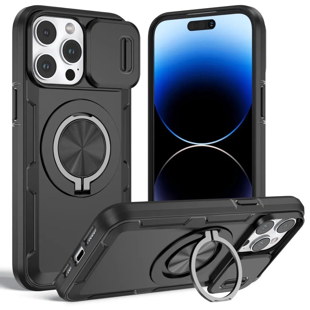 2-in-1 Magnetic Sliding Lens Case, Black for iPhone 15 Pro Max