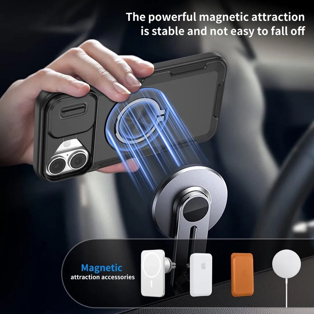 2-in-1 Magnetic Sliding Lens Case, Black for iPhone 16