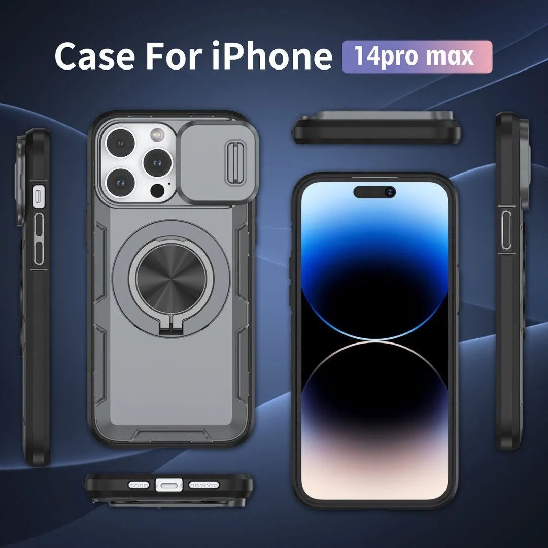 2-in-1 Magnetic Sliding Lens Case, Grey for iPhone 14 Pro Max