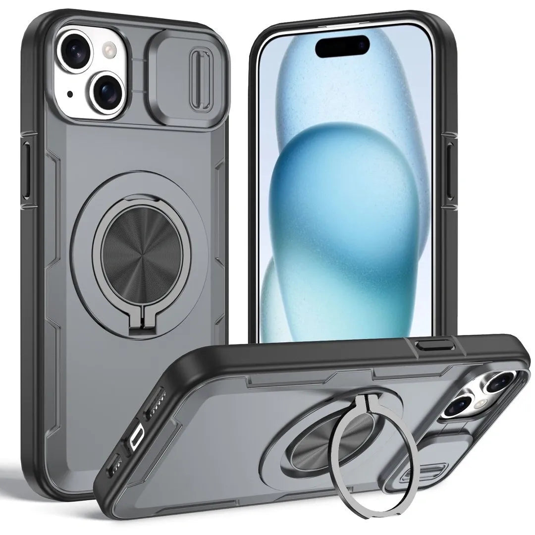 2-in-1 Magnetic Sliding Lens Case, Grey for iPhone 15 Plus