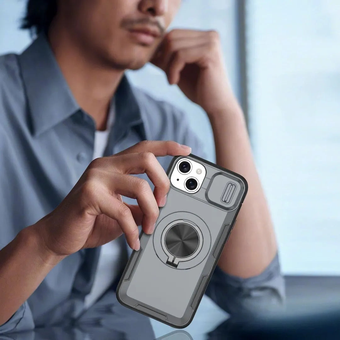 2-in-1 Magnetic Sliding Lens Case, Grey for iPhone 15 Plus