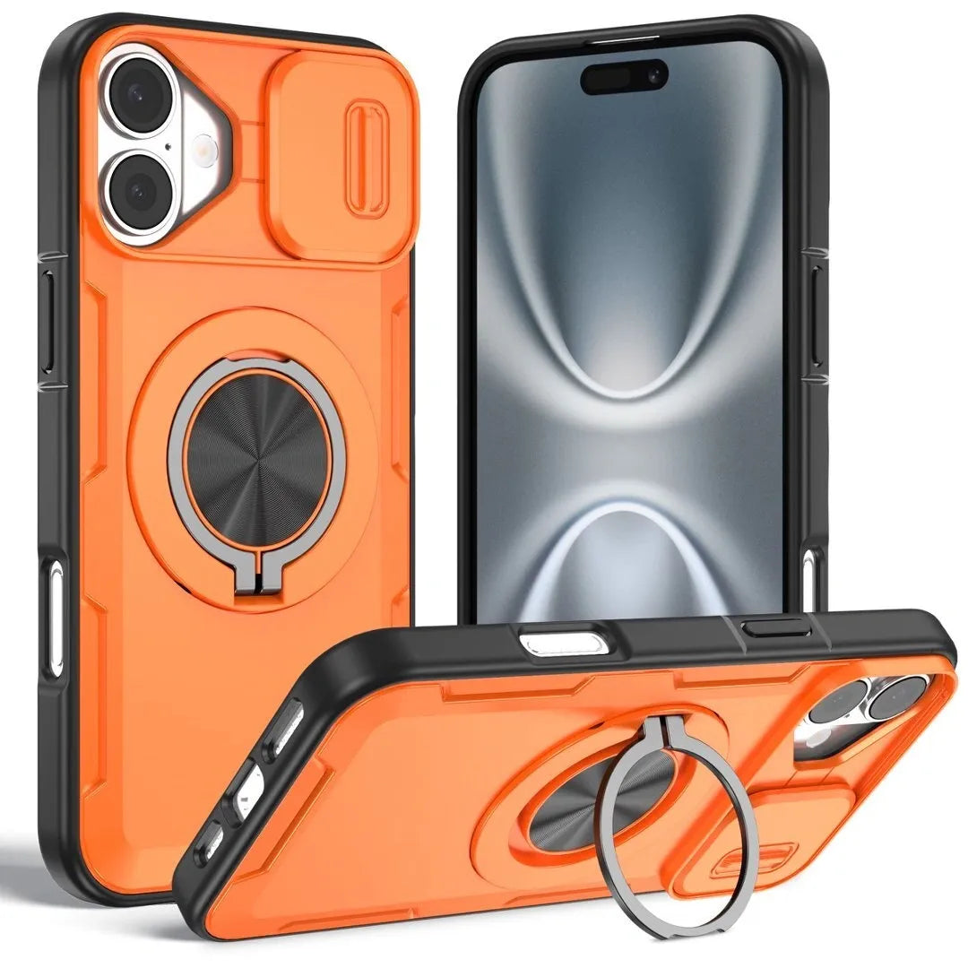 2-in-1 Magnetic Sliding Lens Case, Orange for iPhone 16