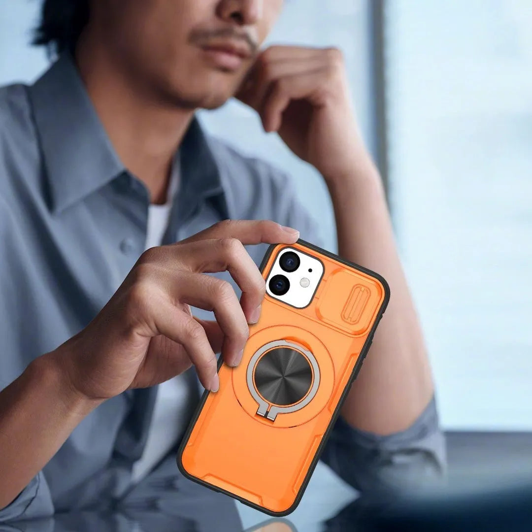 2-in-1 Magnetic Sliding Lens Case, Orange for iPhone 12