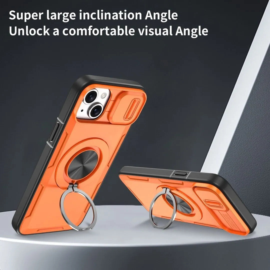 2-in-1 Magnetic Sliding Lens Case, Orange for iPhone 14 Plus