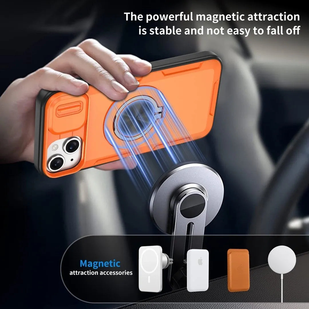 2-in-1 Magnetic Sliding Lens Case, Orange for iPhone 14 Plus