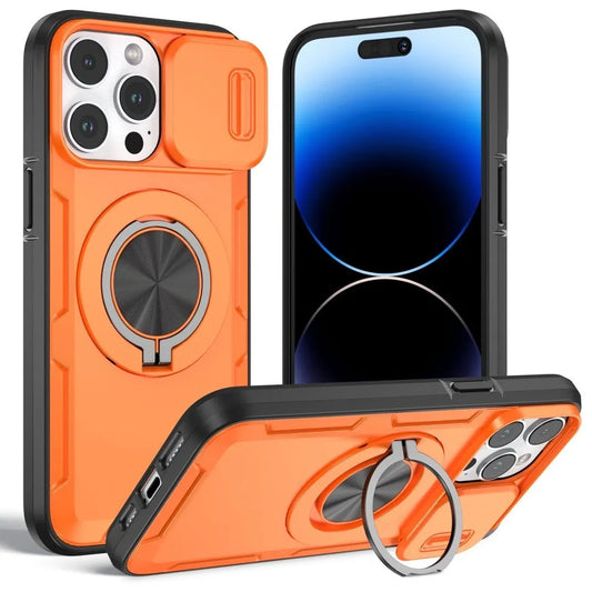 2-in-1 Magnetic Sliding Lens Case, Orange for iPhone 14 Pro Max