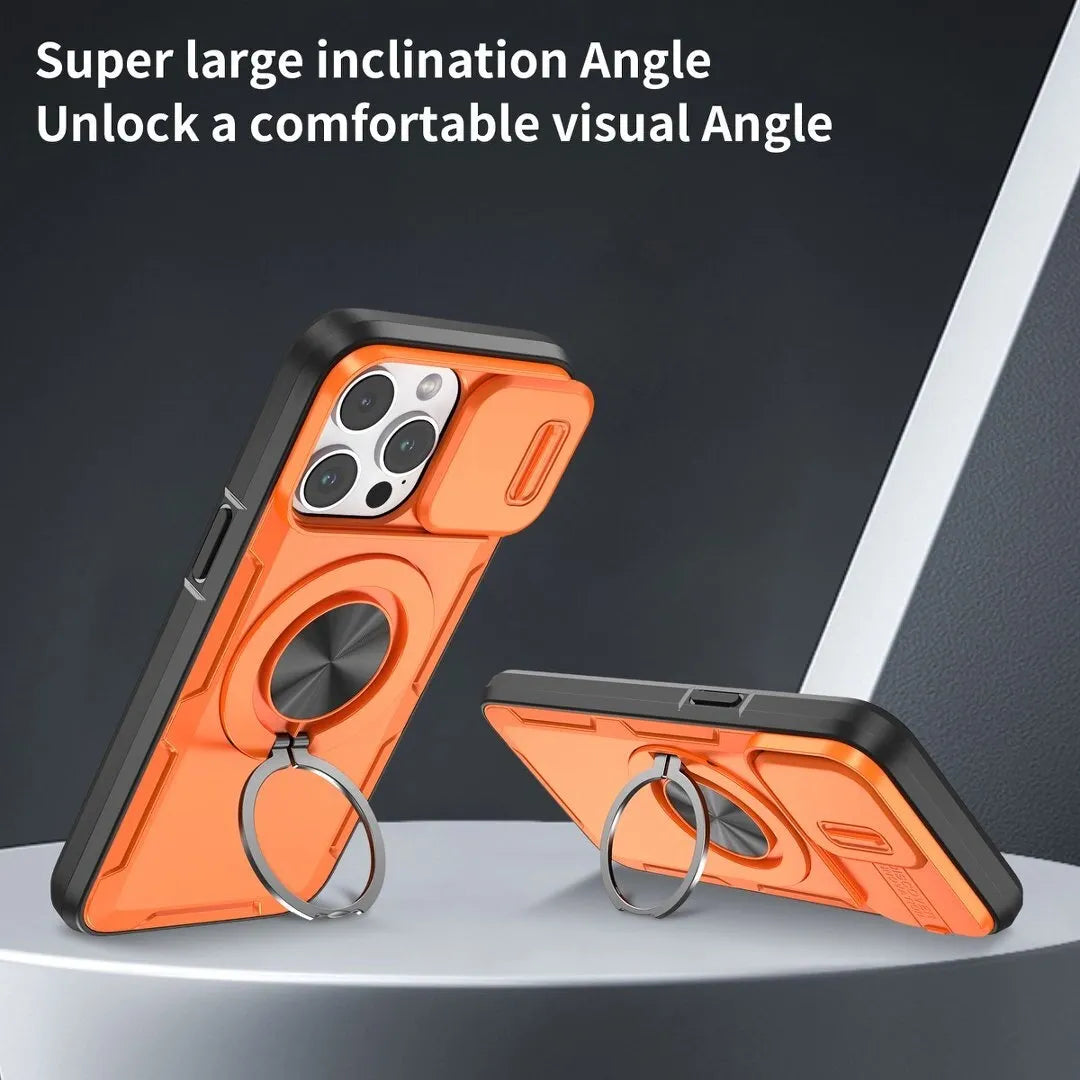2-in-1 Magnetic Sliding Lens Case, Orange for iPhone 15 Pro