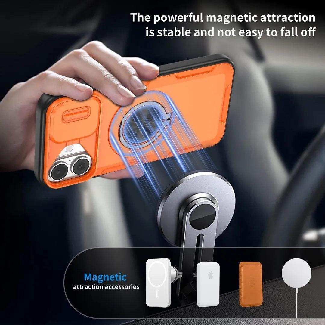 2-in-1 Magnetic Sliding Lens Case, Orange for iPhone 16 Plus