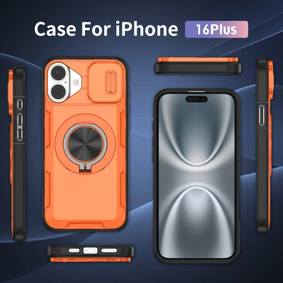 2-in-1 Magnetic Sliding Lens Case, Orange for iPhone 16 Plus