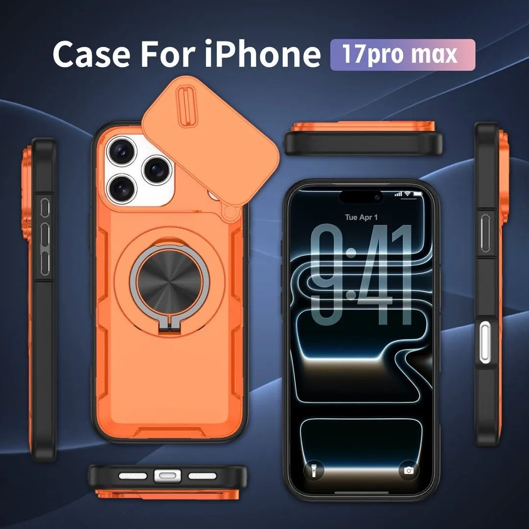 2-in-1 Magnetic Sliding Lens Case, Orange for iPhone 17 Pro Max
