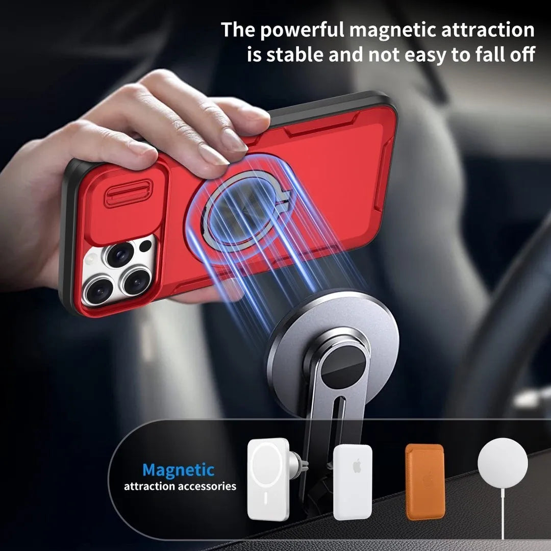 2-in-1 Magnetic Sliding Lens Case, Red for iPhone 13 Pro Max