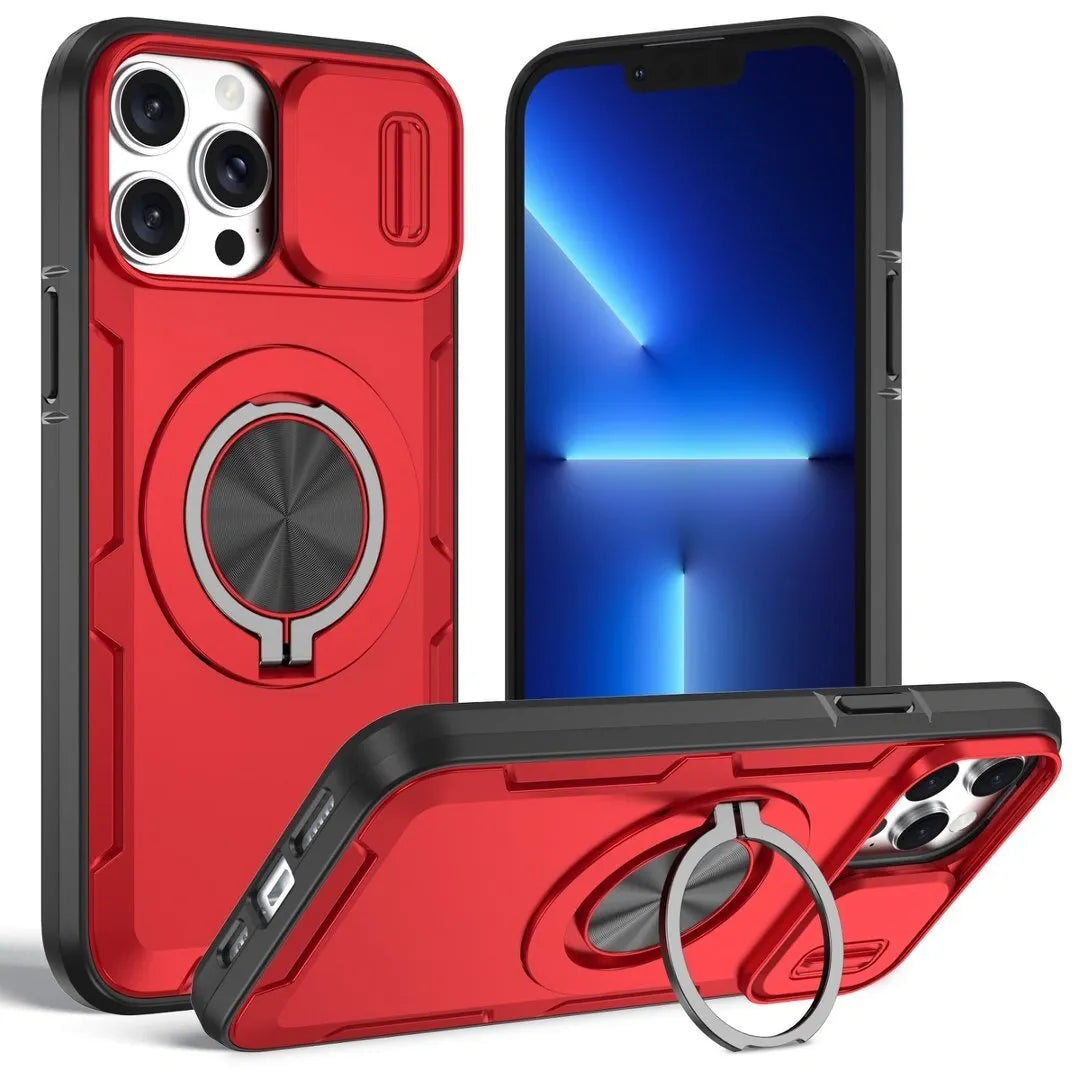 2-in-1 Magnetic Sliding Lens Case, Red for iPhone 13 Pro
