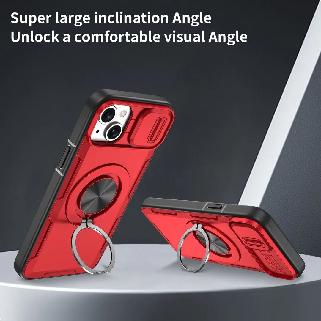 2-in-1 Magnetic Sliding Lens Case, Red for iPhone 14 Plus