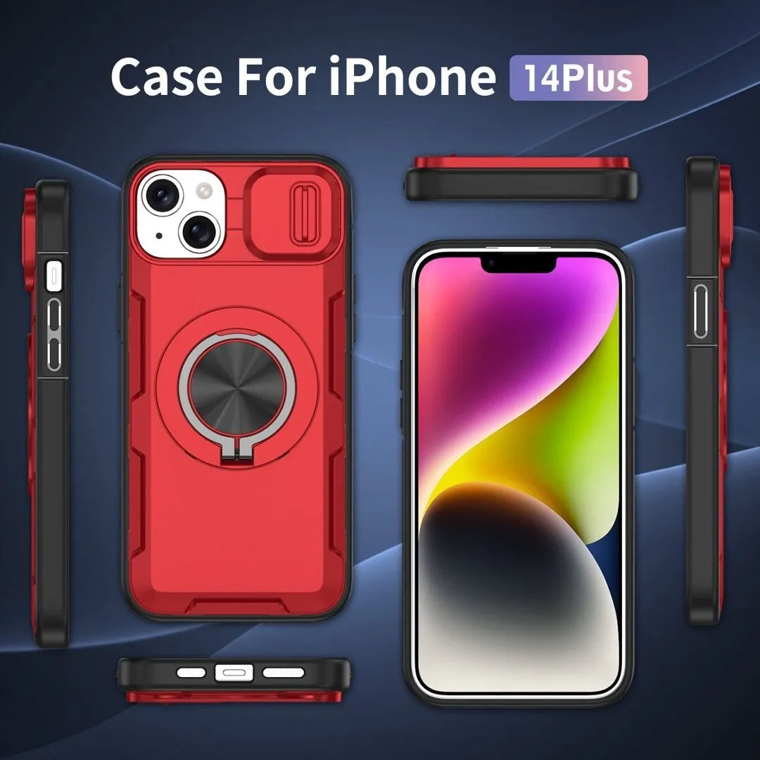 2-in-1 Magnetic Sliding Lens Case, Red for iPhone 14 Plus