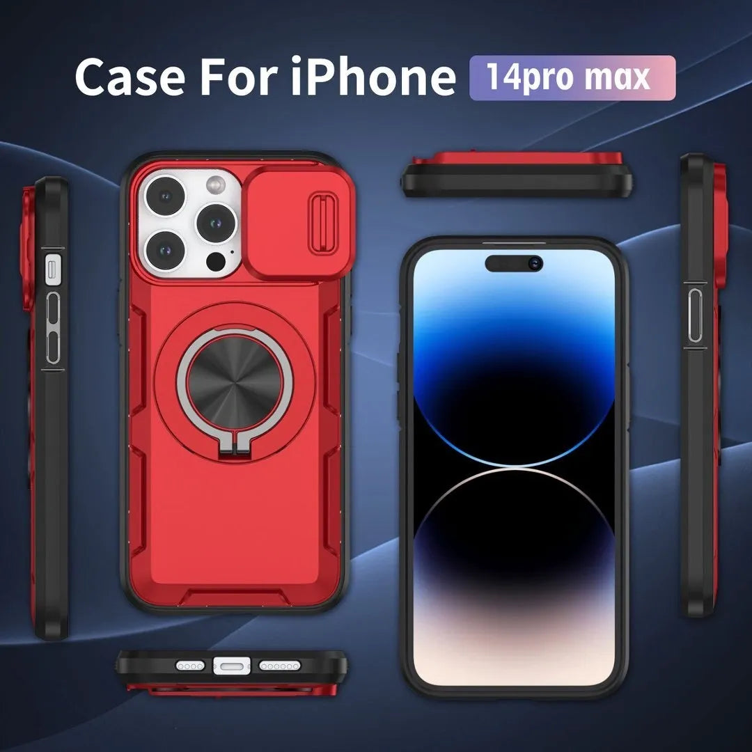 2-in-1 Magnetic Sliding Lens Case, Red for iPhone 14 Pro Max