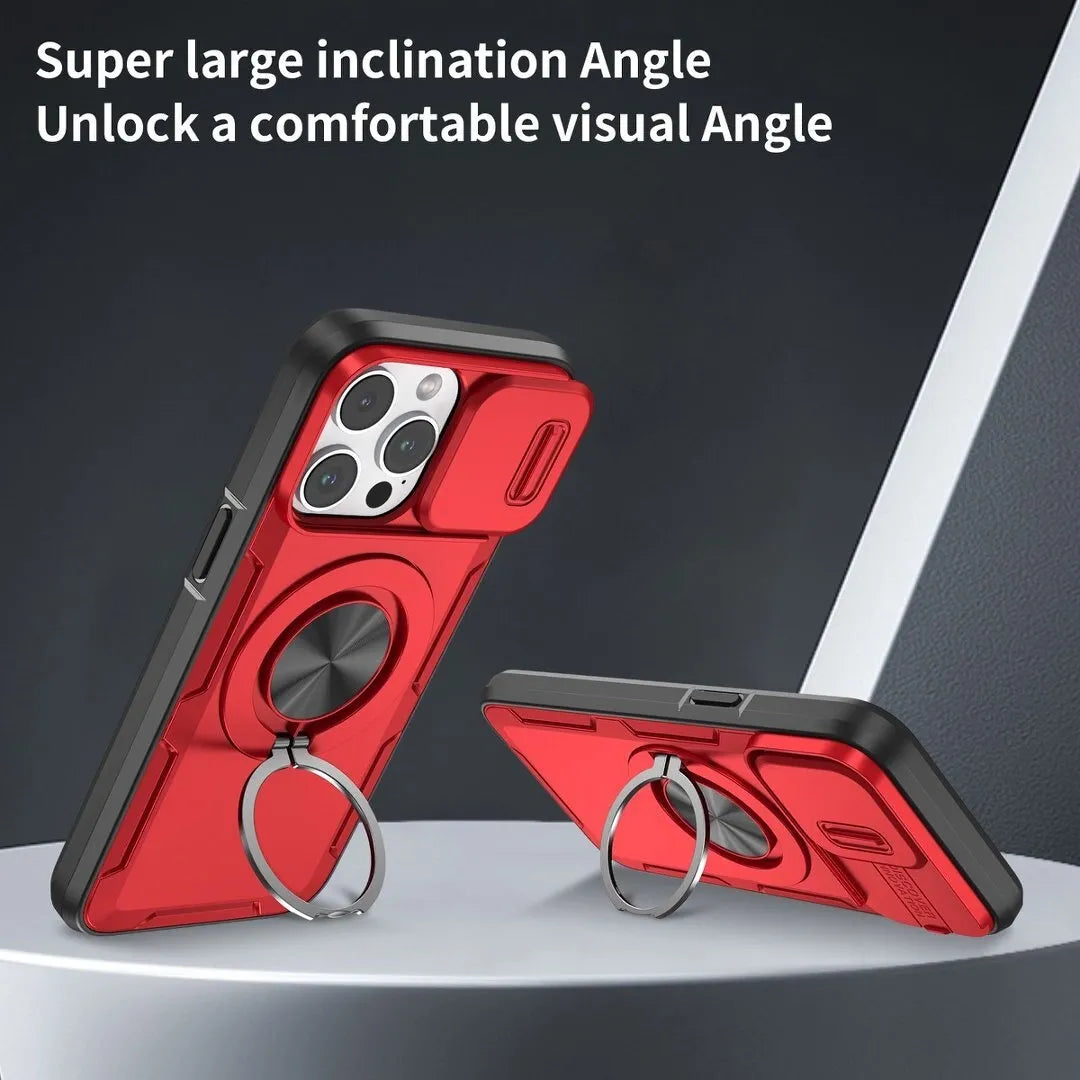 2-in-1 Magnetic Sliding Lens Case, Red for iPhone 14 Pro