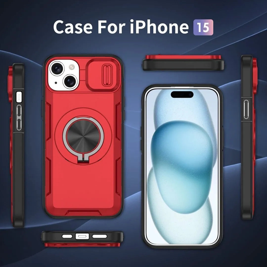 2-in-1 Magnetic Sliding Lens Case, Red for iPhone 15