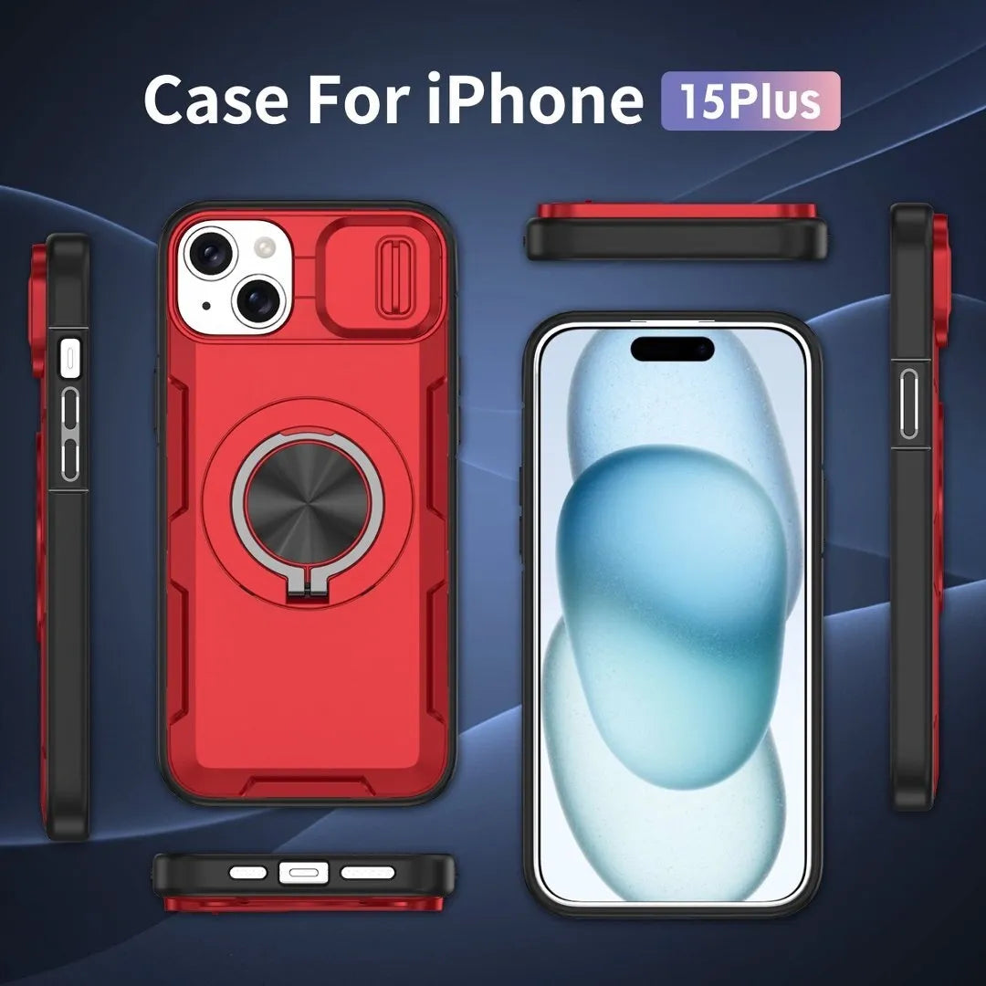 2-in-1 Magnetic Sliding Lens Case, Red for iPhone 15 Plus