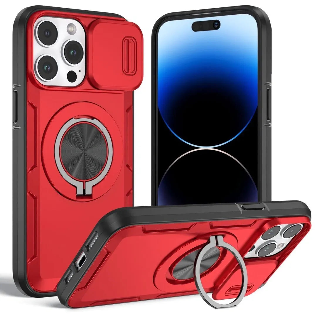 2-in-1 Magnetic Sliding Lens Case, Red for iPhone 15 Pro