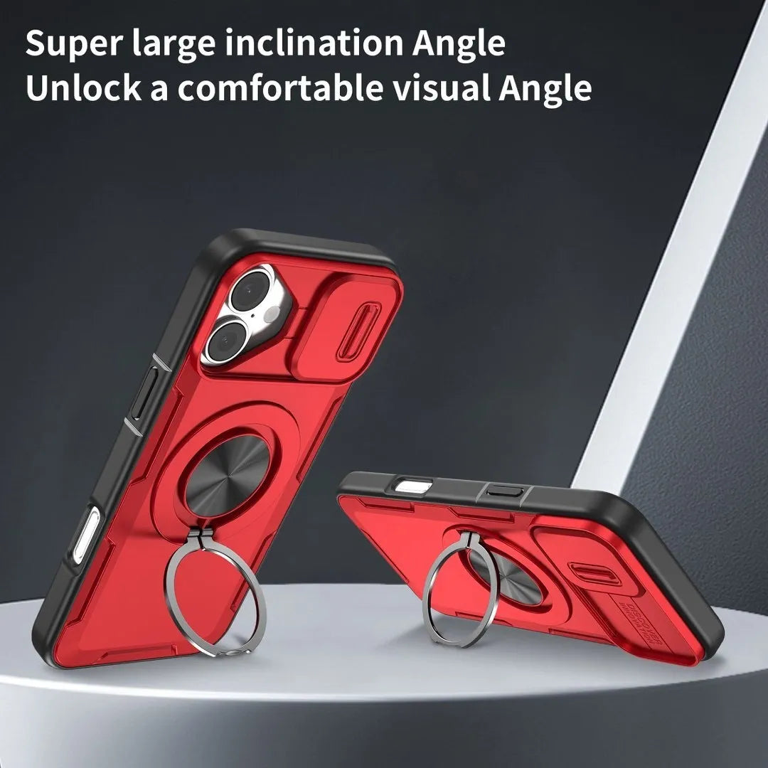 2-in-1 Magnetic Sliding Lens Case, Red for iPhone 16 Plus