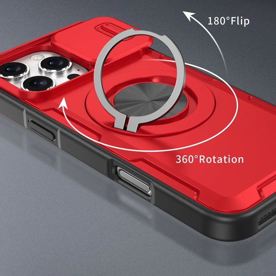2-in-1 Magnetic Sliding Lens Case, Red for iPhone 16 Pro Max