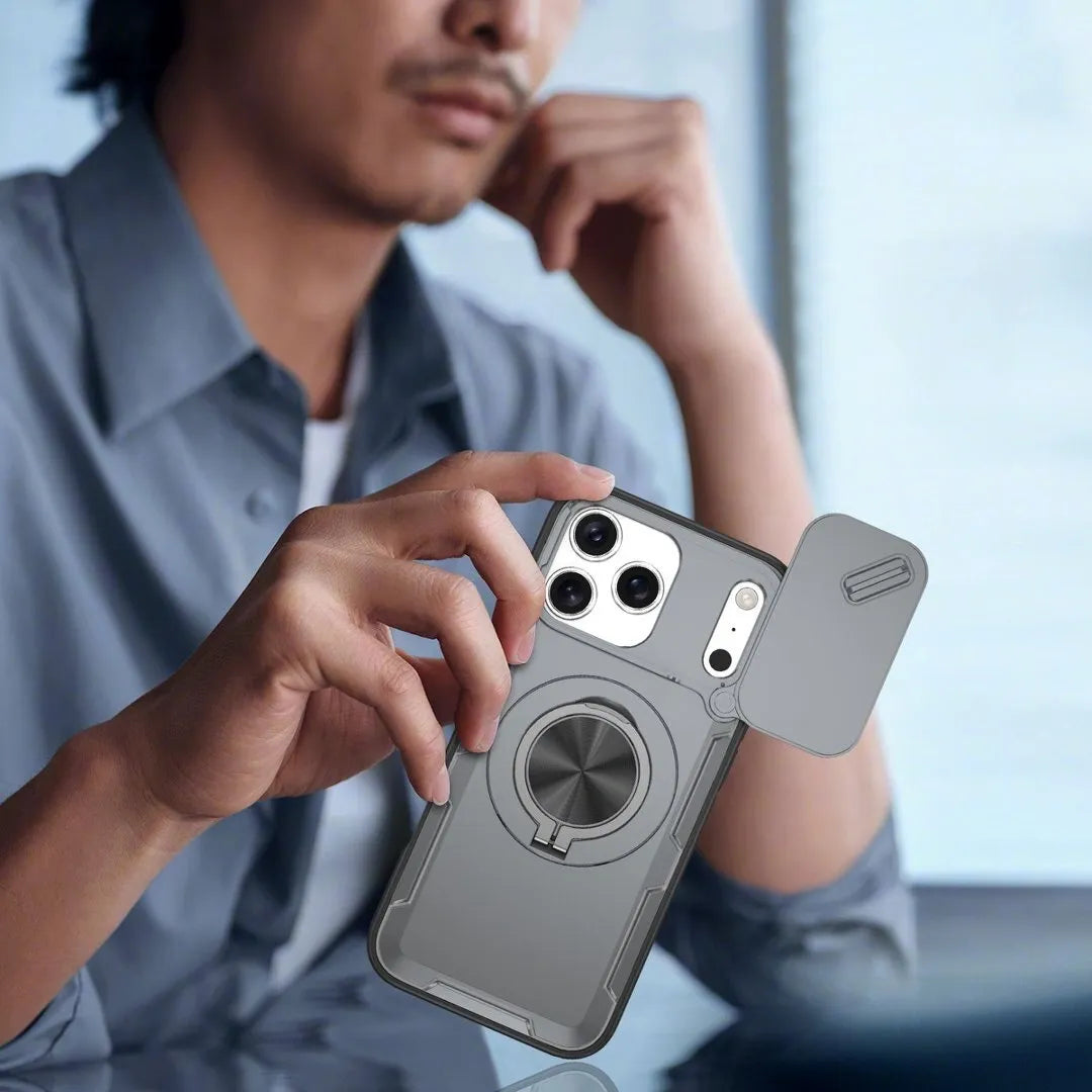 2-in-1 Magnetic Sliding Lens Case, Grey for iPhone 17 Pro