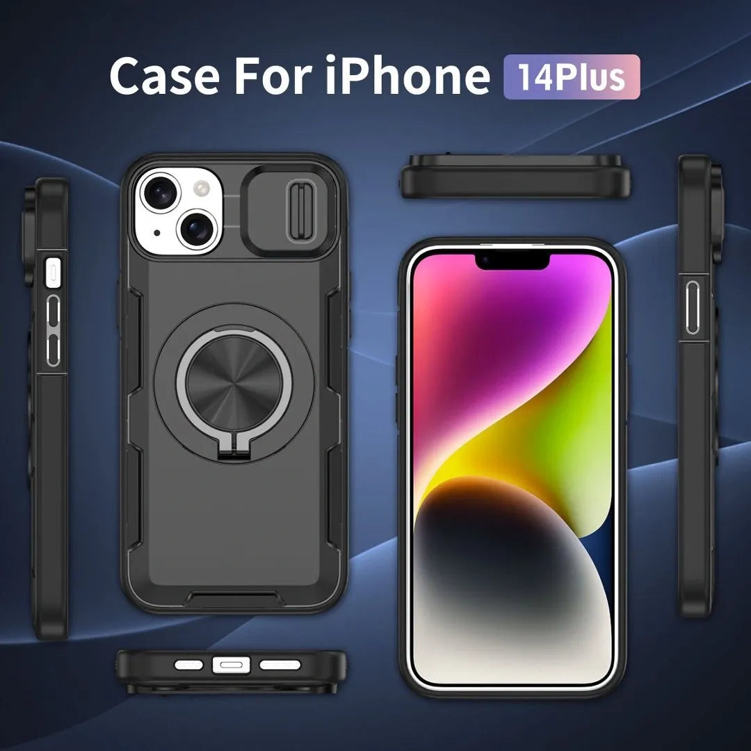 2-in-1 Magnetic Sliding Lens Case, Black for iPhone 14 Plus