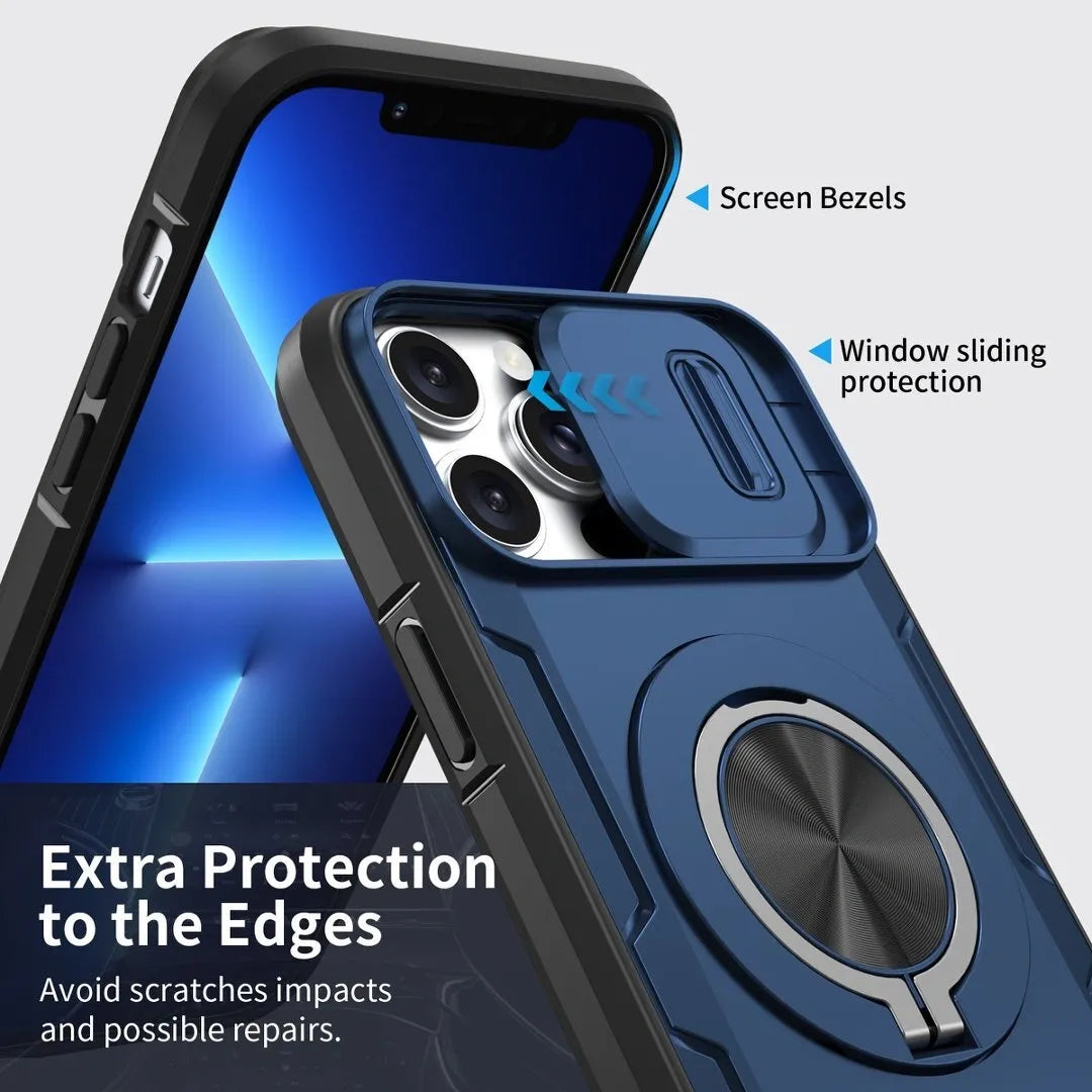 2-in-1 Magnetic Sliding Lens Case, Blue for iPhone 13 Pro Max