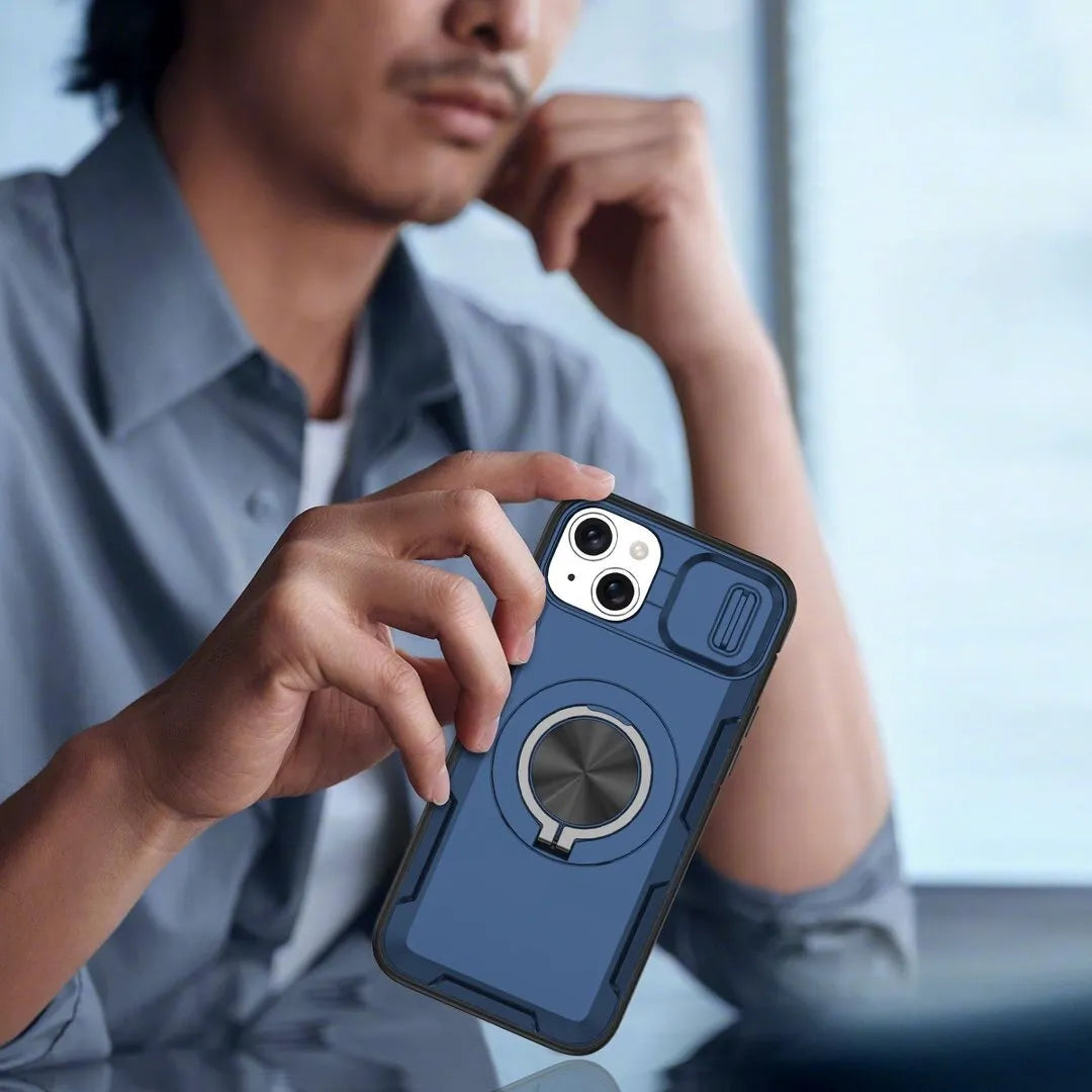 2-in-1 Magnetic Sliding Lens Case, Blue for iPhone 14