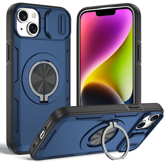 2-in-1 Magnetic Sliding Lens Case, Blue for iPhone 14 Plus