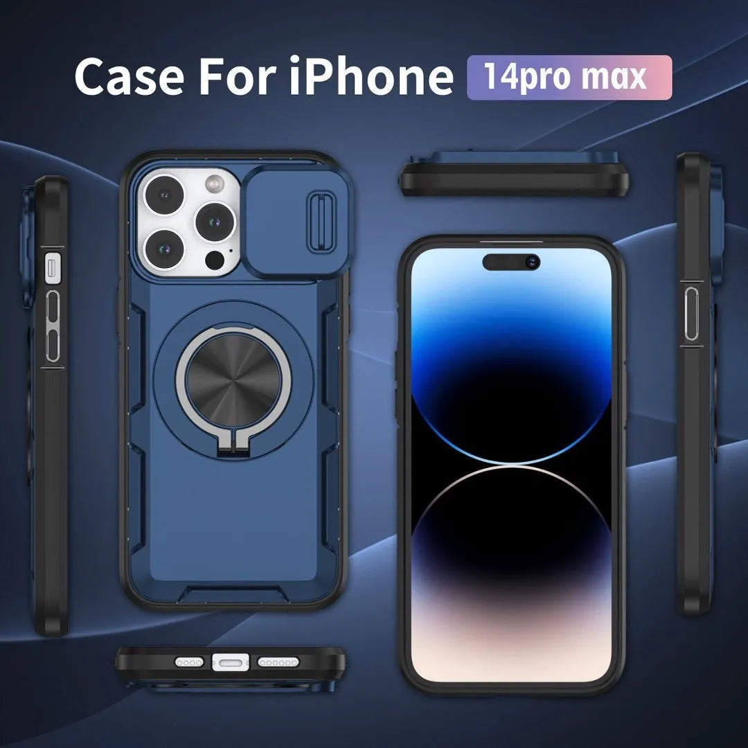 2-in-1 Magnetic Sliding Lens Case, Orange for iPhone 14 Pro Max