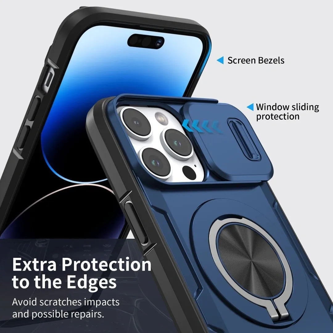 2-in-1 Magnetic Sliding Lens Case, Orange for iPhone 14 Pro