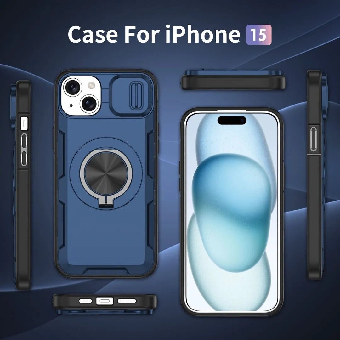 2-in-1 Magnetic Sliding Lens Case, Blue for iPhone 15