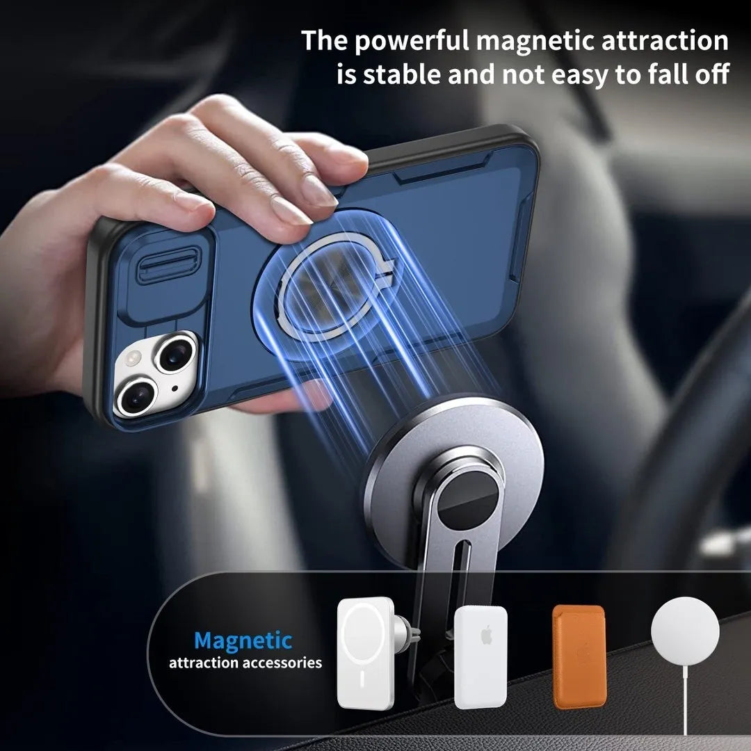 2-in-1 Magnetic Sliding Lens Case, Blue for iPhone 15 Plus