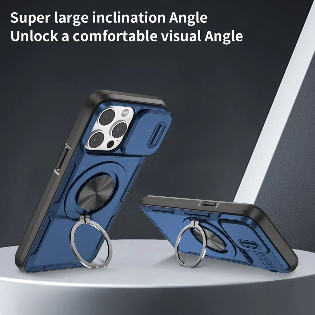 2-in-1 Magnetic Sliding Lens Case, Blue for iPhone 15 Pro Max