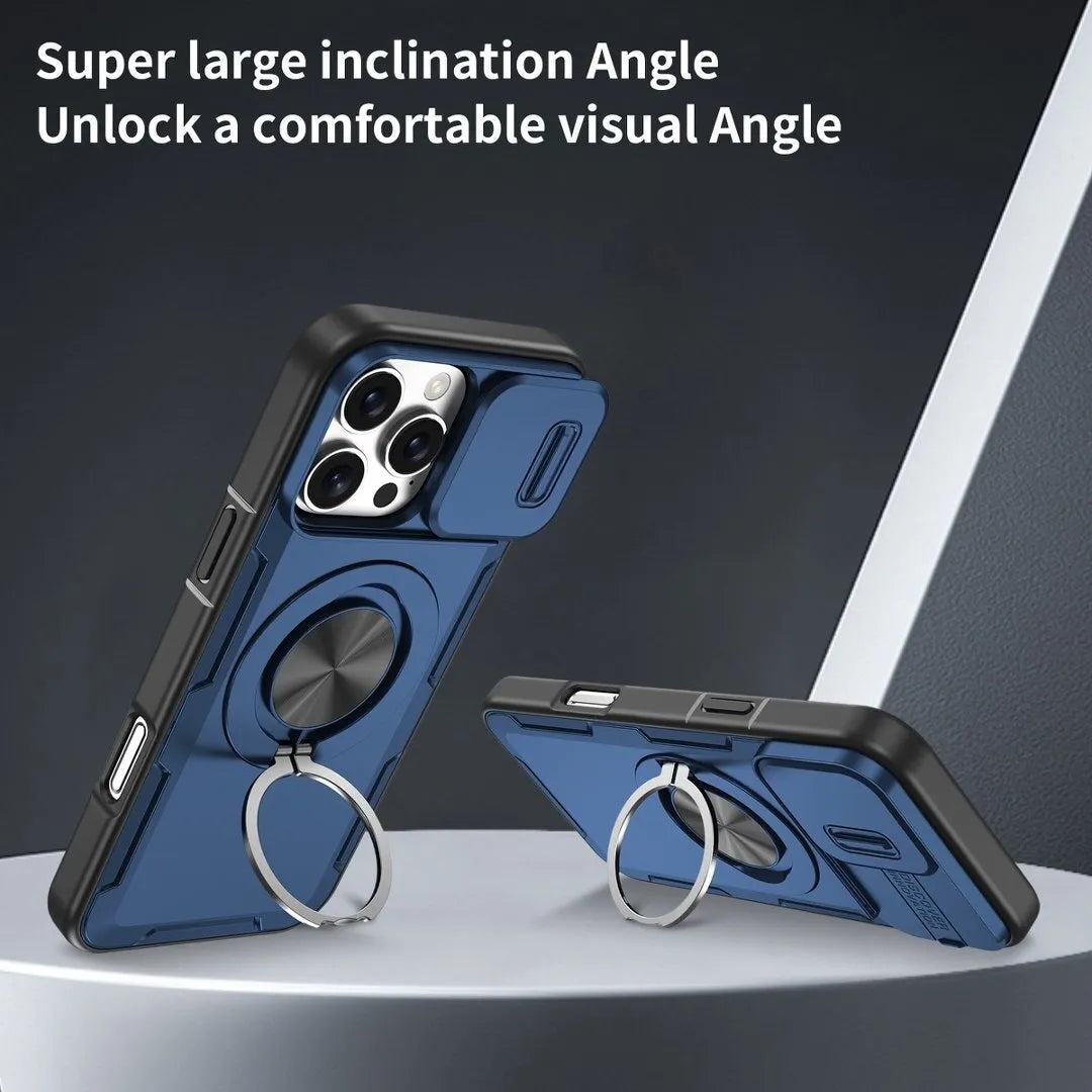 2-in-1 Magnetic Sliding Lens Case, Blue for iPhone 16 Pro Max