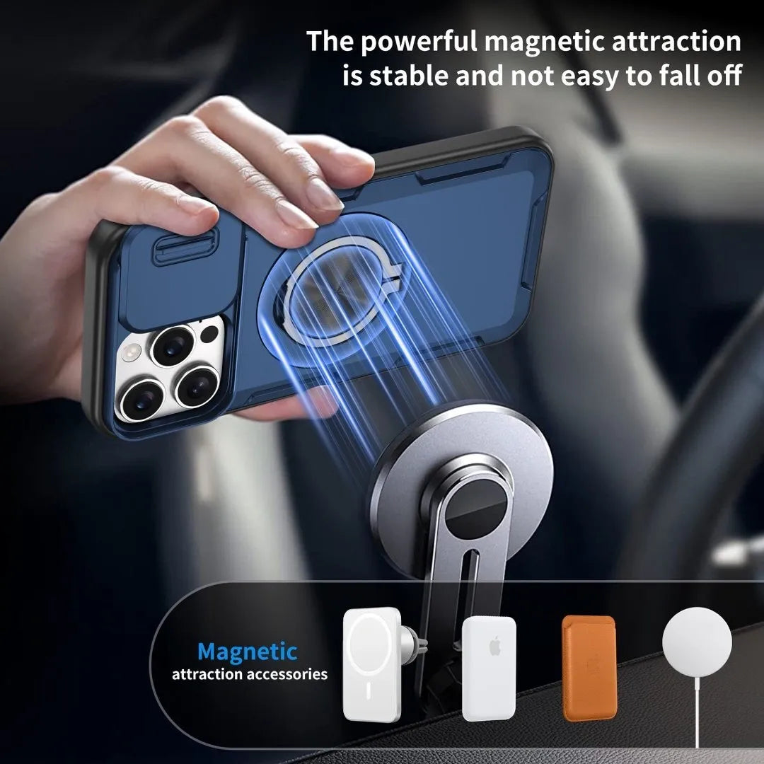 2-in-1 Magnetic Sliding Lens Case, Blue for iPhone 16 Pro