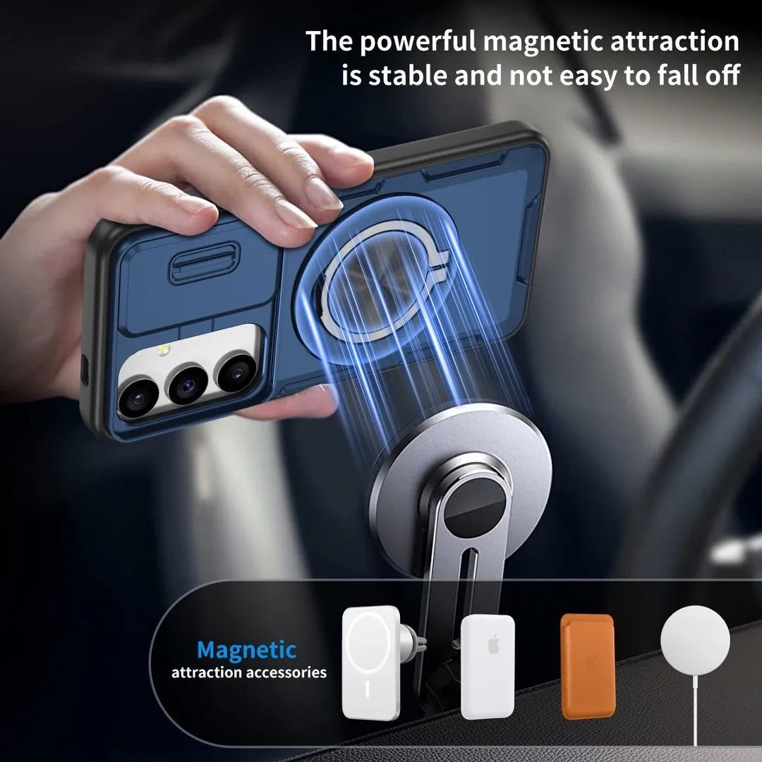 2-in-1 Magnetic Sliding Lens Case, Blue for  Samsung S24