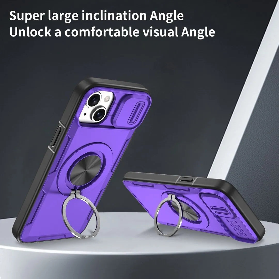 2-in-1 Magnetic Sliding Lens Case, Purple for iPhone 14 Plus