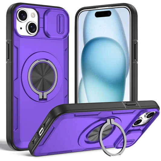2-in-1 Magnetic Sliding Lens Case, Purple for iPhone 15
